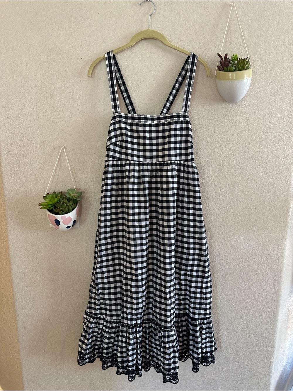 J. Crew Black White Gingham Eyelet Babydoll Dress Midi 12